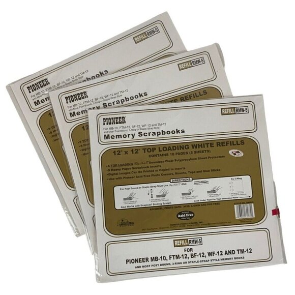 Pioneer 12x12 Top Loading Scrapbook Refill Pages 3 Pkgs 5 Sheets Each RMW-5 - Picture 1 of 3